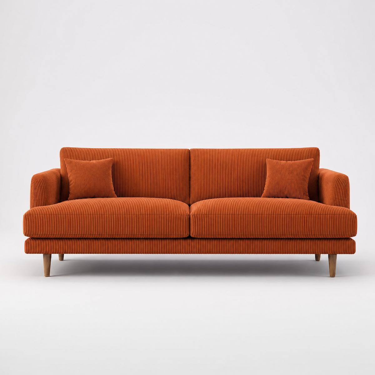 Meadow Sofa - Burnt Orange Corduroy - Front View | Vibe Sofas