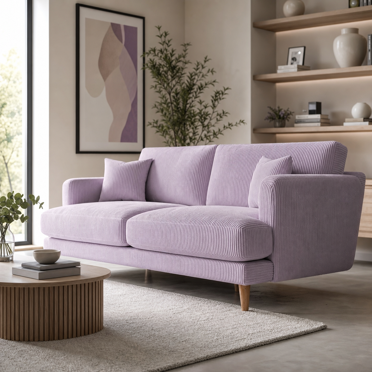Meadow Sofa - Lilac Corduroy - Room Setting | Vibe Sofas Australia