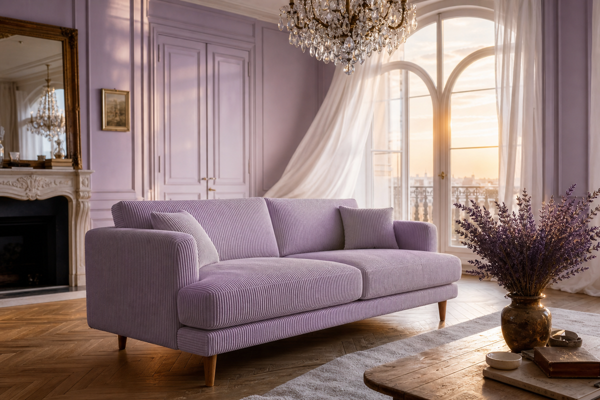 Meadow Sofa - Lilac Corduroy - Alternative Angle | Vibe Sofas