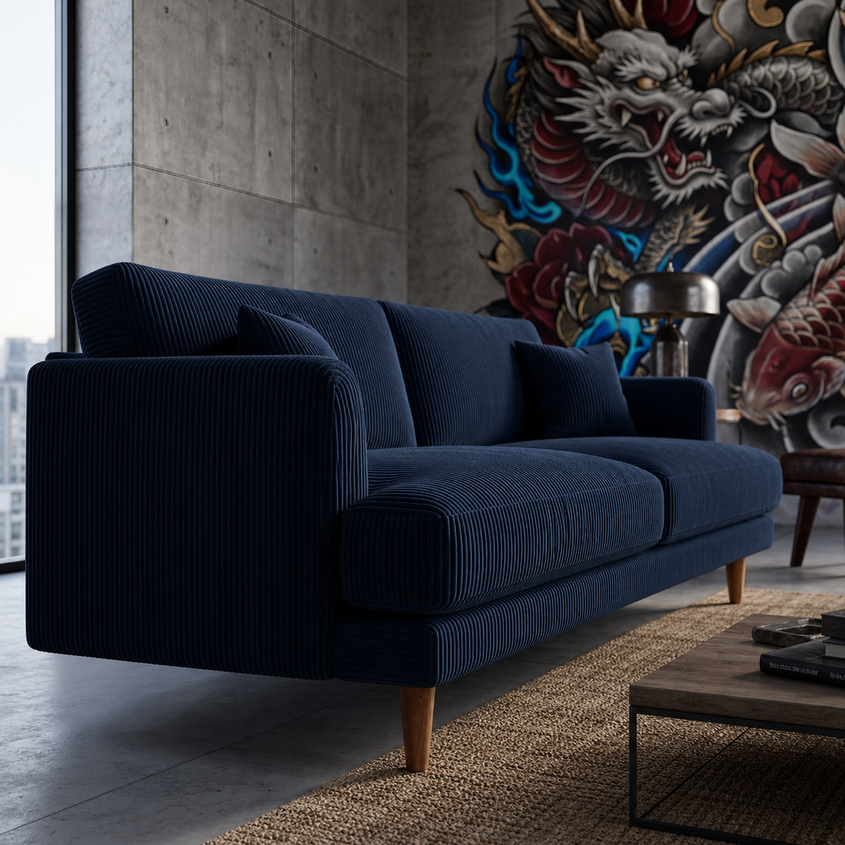 Meadow Sofa - Navy Blue Corduroy - Fabric Detail | Vibe Sofas