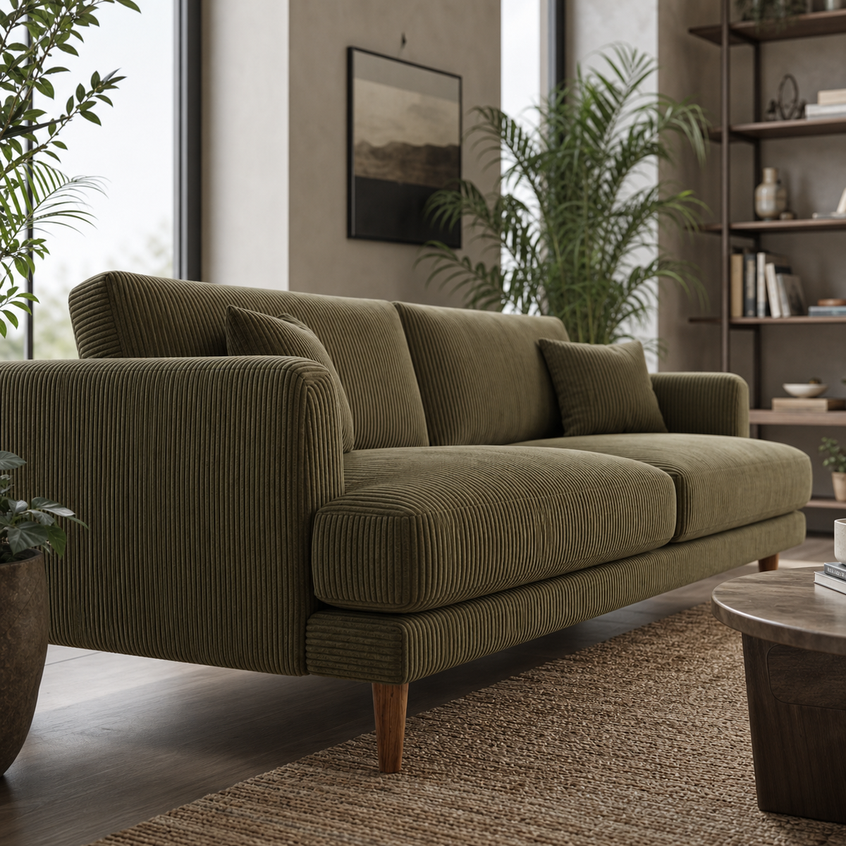 Meadow Sofa - Olive Green Corduroy - Fabric Detail | Vibe Sofas