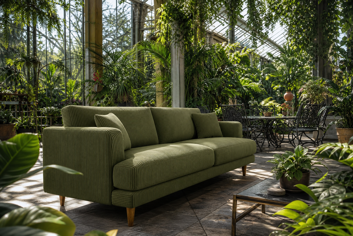 Meadow Sofa - Olive Green Corduroy - Room Setting | Vibe Sofas Australia