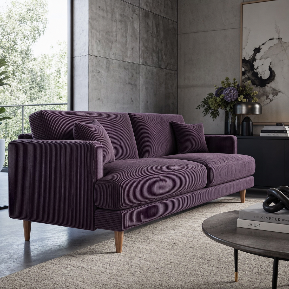 Meadow Sofa - Purple Haze Corduroy - Room Setting | Vibe Sofas Australia