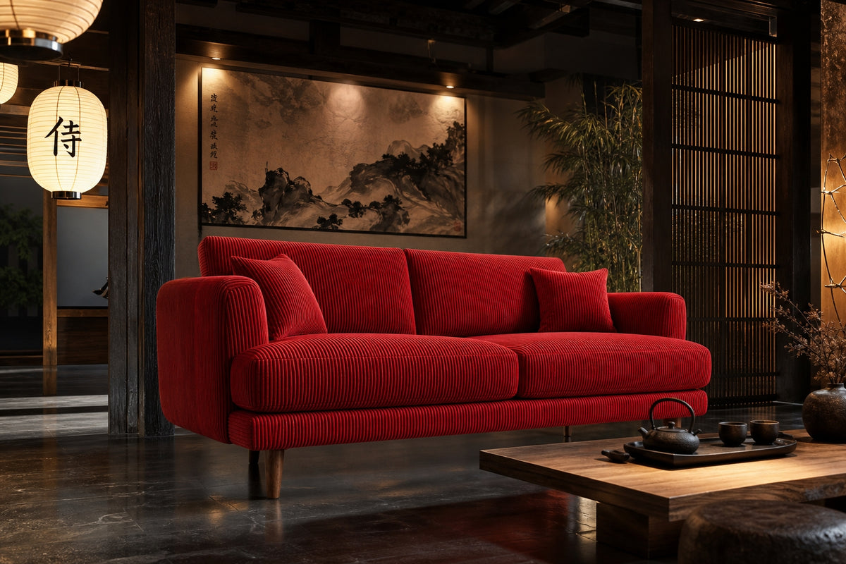 Meadow Sofa - Samurai Red Corduroy - View 9 | Vibe Sofas Australia
