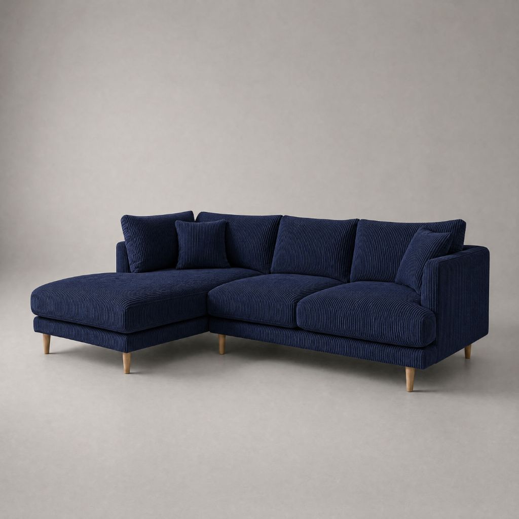 Meadow Chaise Lounge - Navy Blue Corduroy - Front View | Vibe Sofas