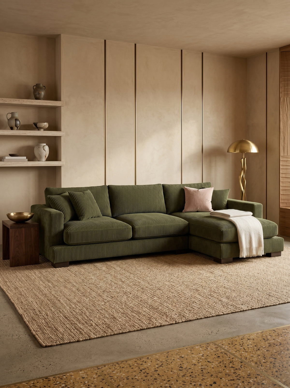 Cloud Chaise Lounge Olive Green Corduroy