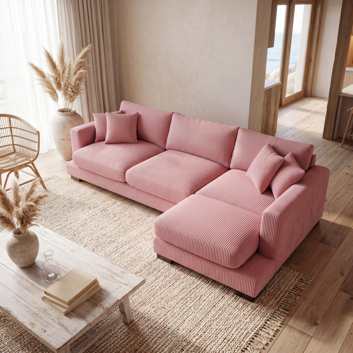 Cloud Chaise Lounge Rose Pink Corduroy - Detail View