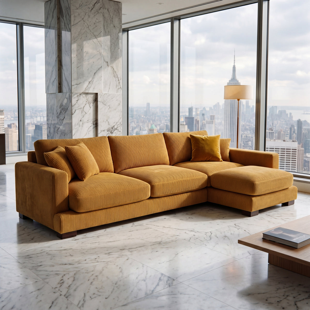Cloud Chaise Lounge Mustard Corduroy - Alternate Angle