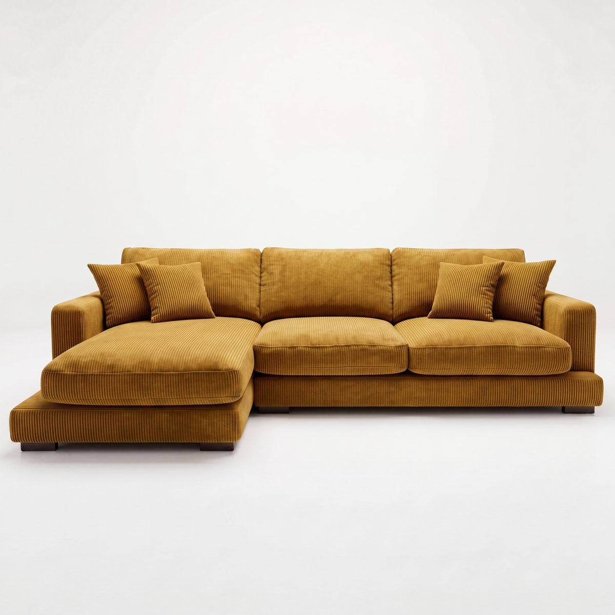City Chaise Lounge Mustard Corduroy - Front View | Vibe Sofas Australia