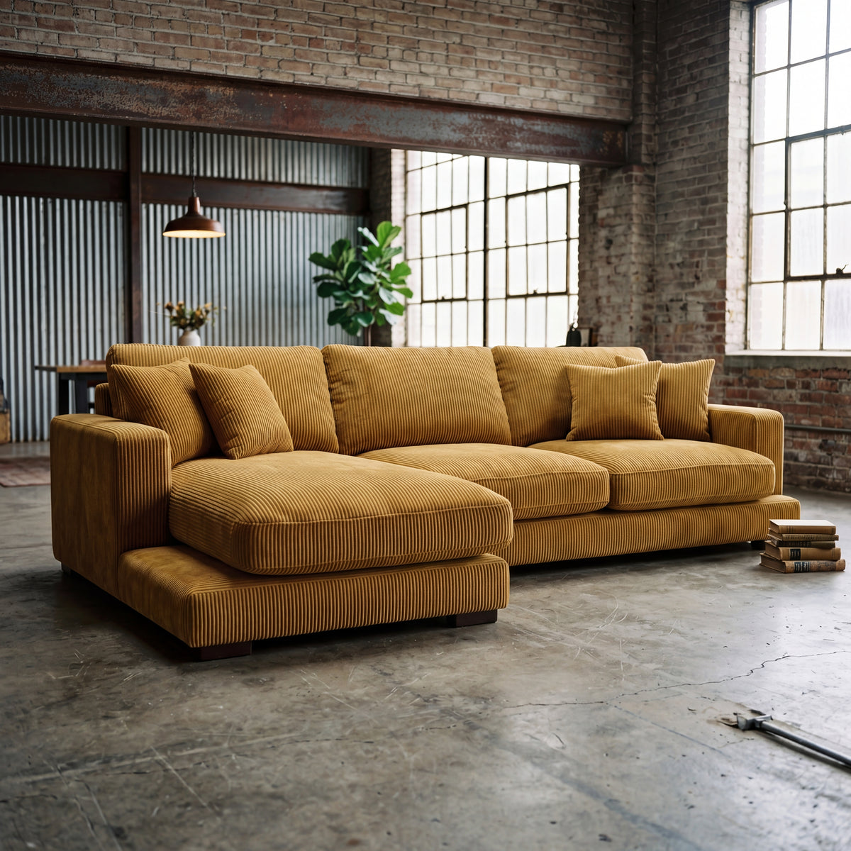 City Chaise Lounge Mustard Corduroy - Lifestyle Setting | Vibe Sofas