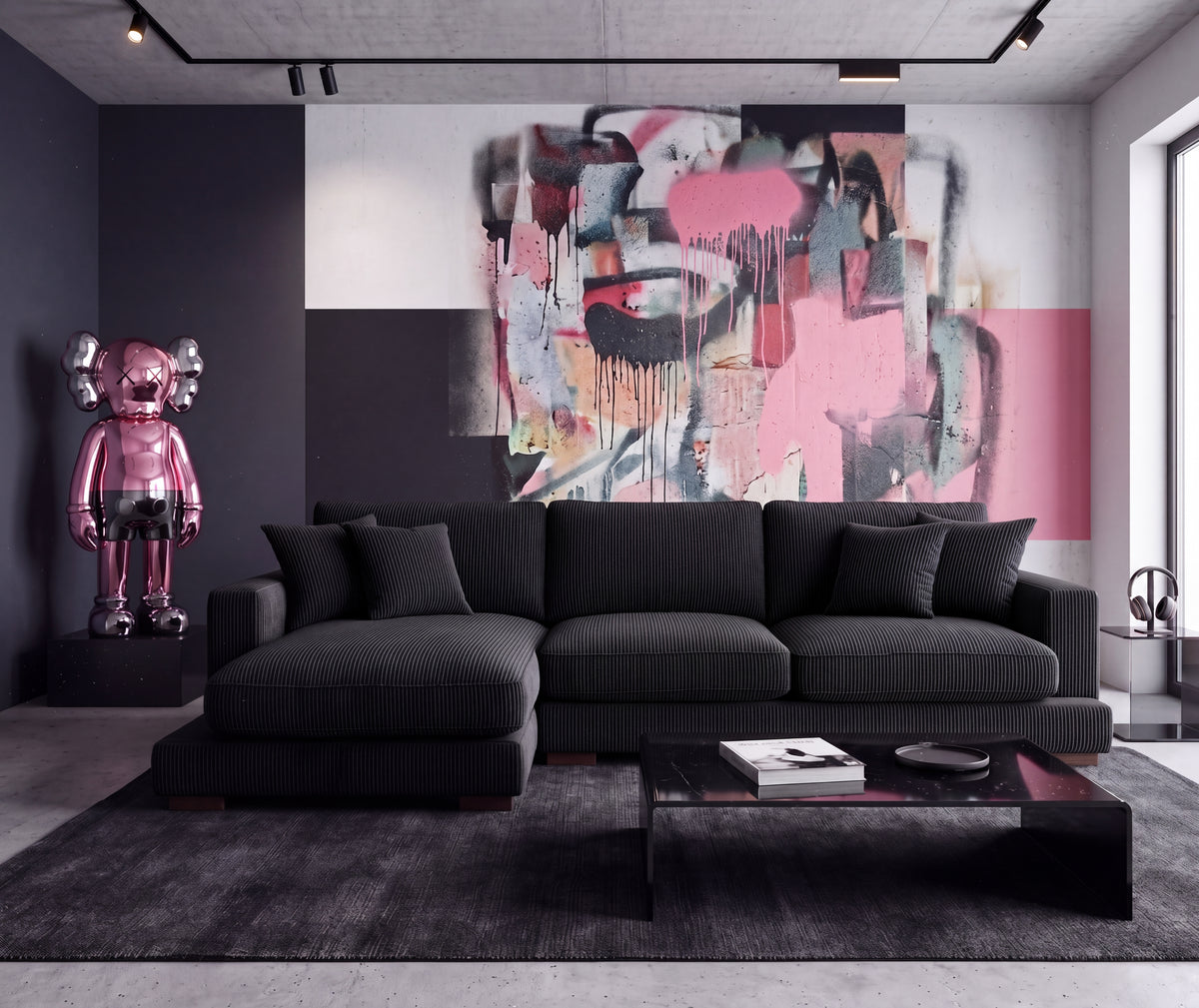City Chaise Lounge - Bagira Black Corduroy - View 4 | Vibe Sofas Australia