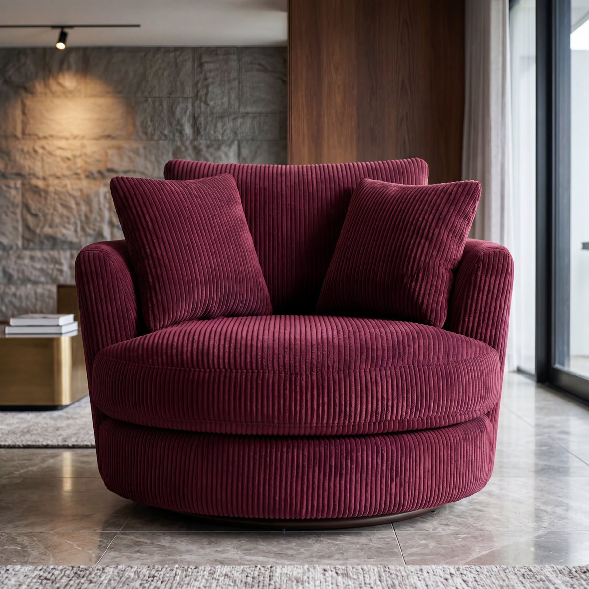 Cuddle Swivel Chair - Burgundy - Alternative Angle | Vibe Sofas