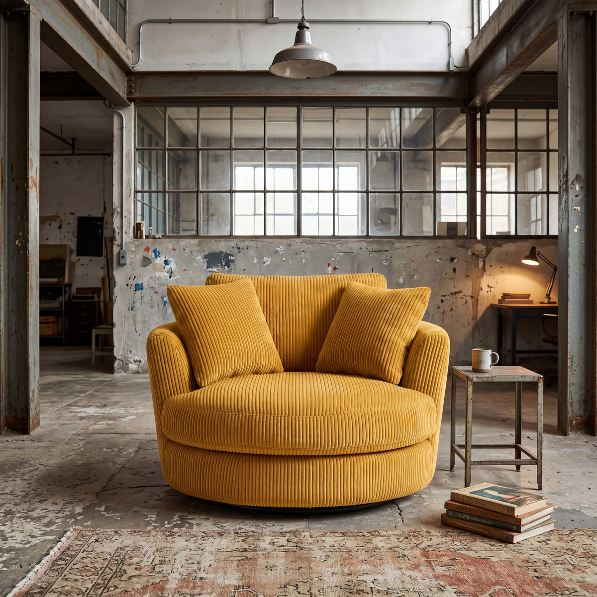 Cuddle Swivel Chair - Mustard - Detail Close-Up | Vibe Sofas
