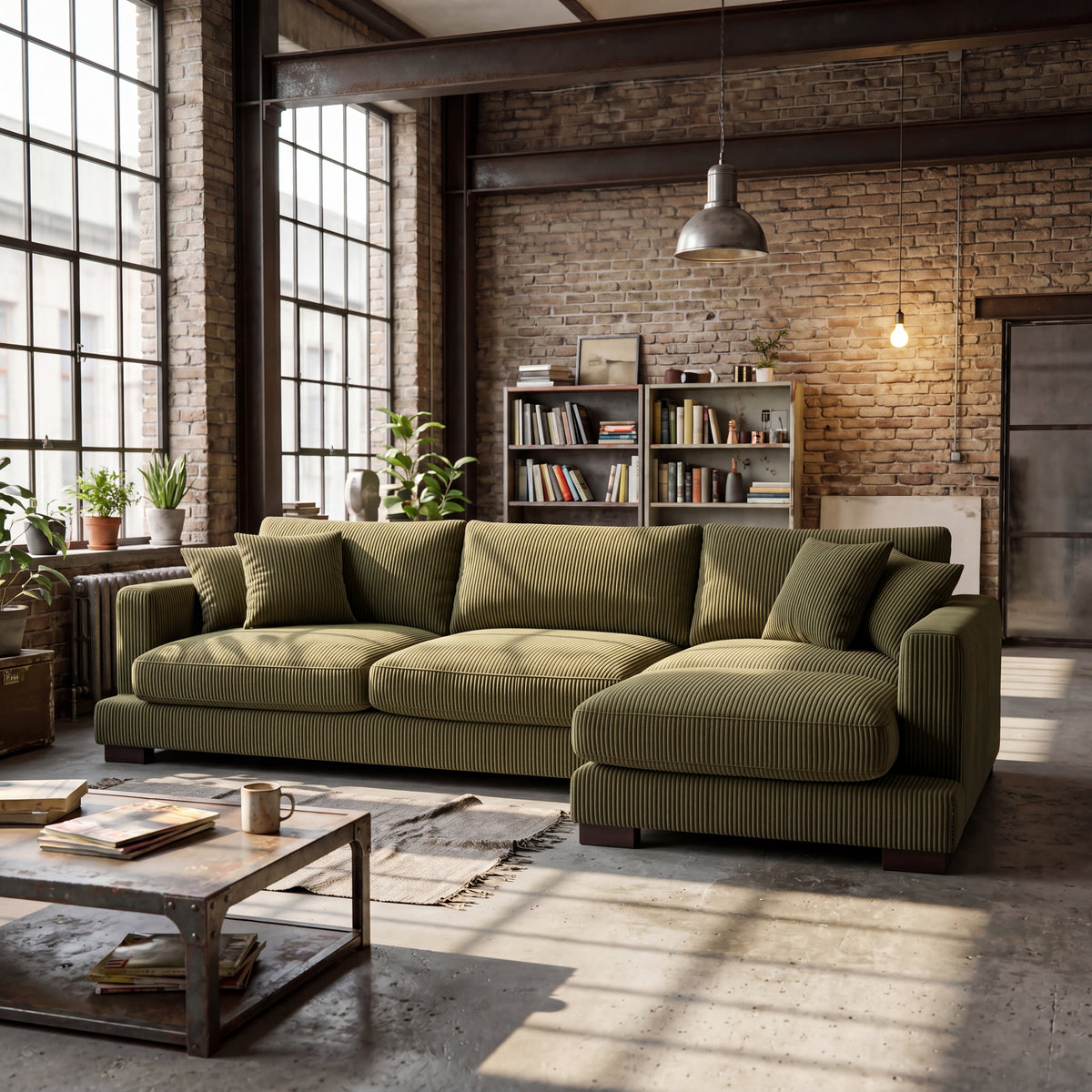Cloud Chaise Lounge Olive Green Corduroy - Alternate Angle