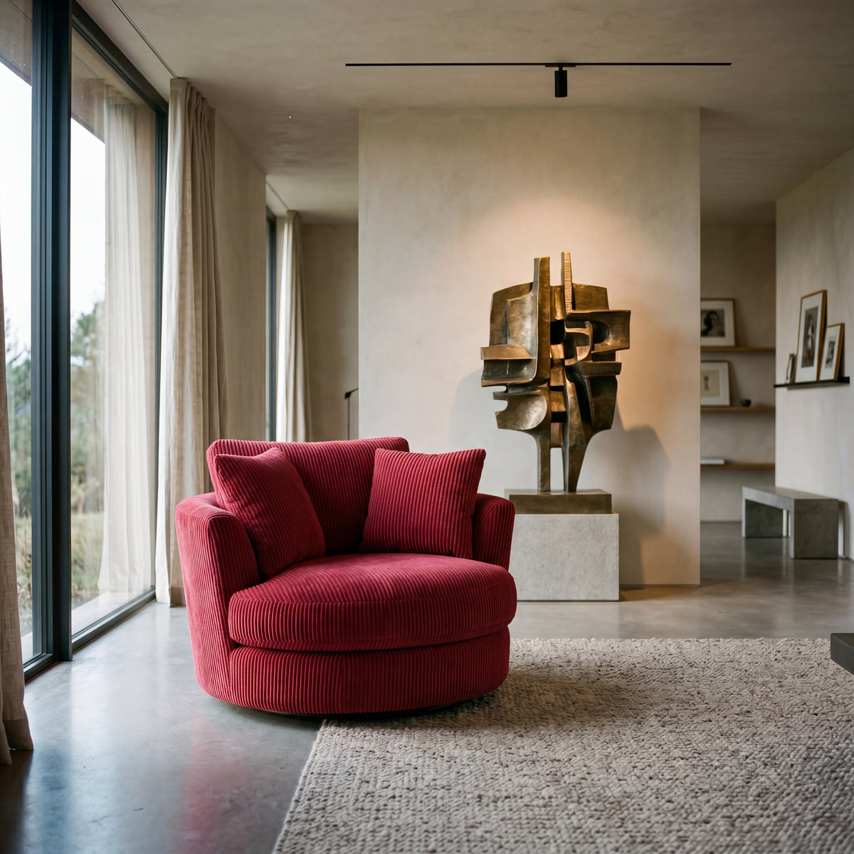 Cuddle Swivel Chair - Samurai Red - Alternative Angle | Vibe Sofas