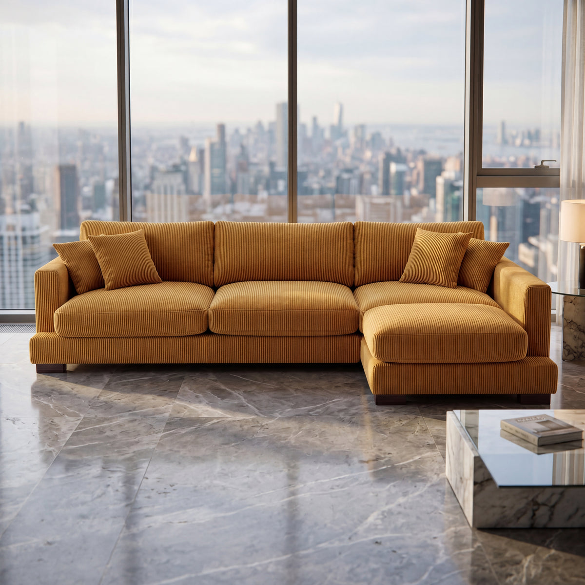 Cloud Chaise Lounge Mustard Corduroy - Lifestyle Setting