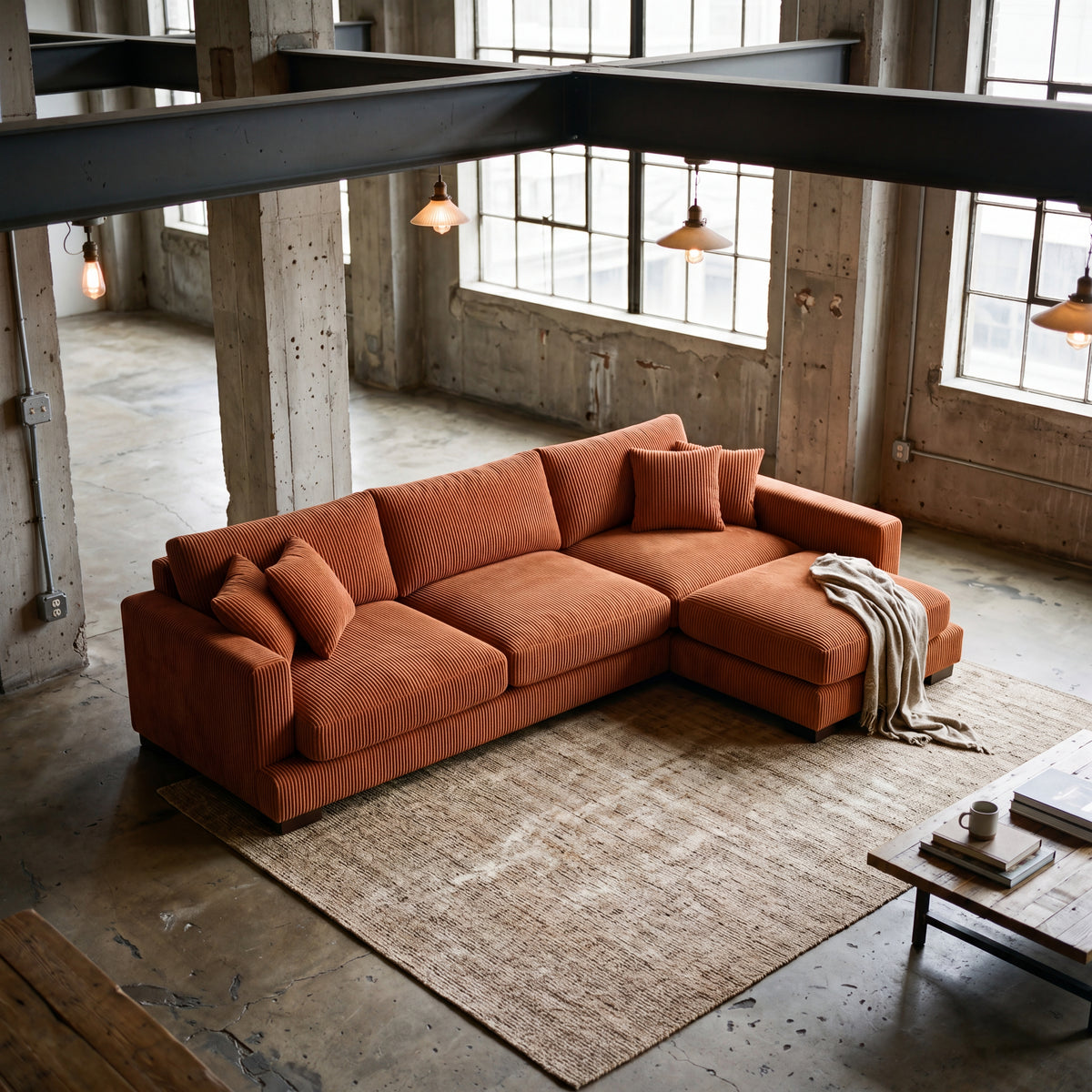 Cloud Chaise Lounge Burnt Orange Corduroy - Detail View
