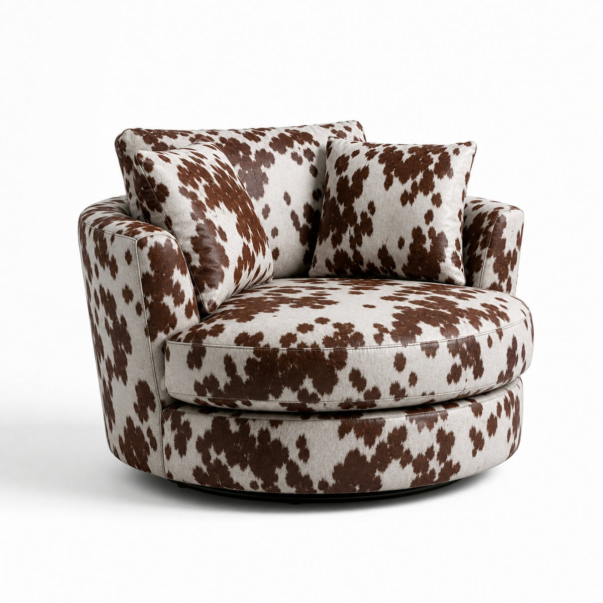 Cuddle Swivel Chair - Chocolate Cowhide Leather - Front View | Vibe Sofas Australia
