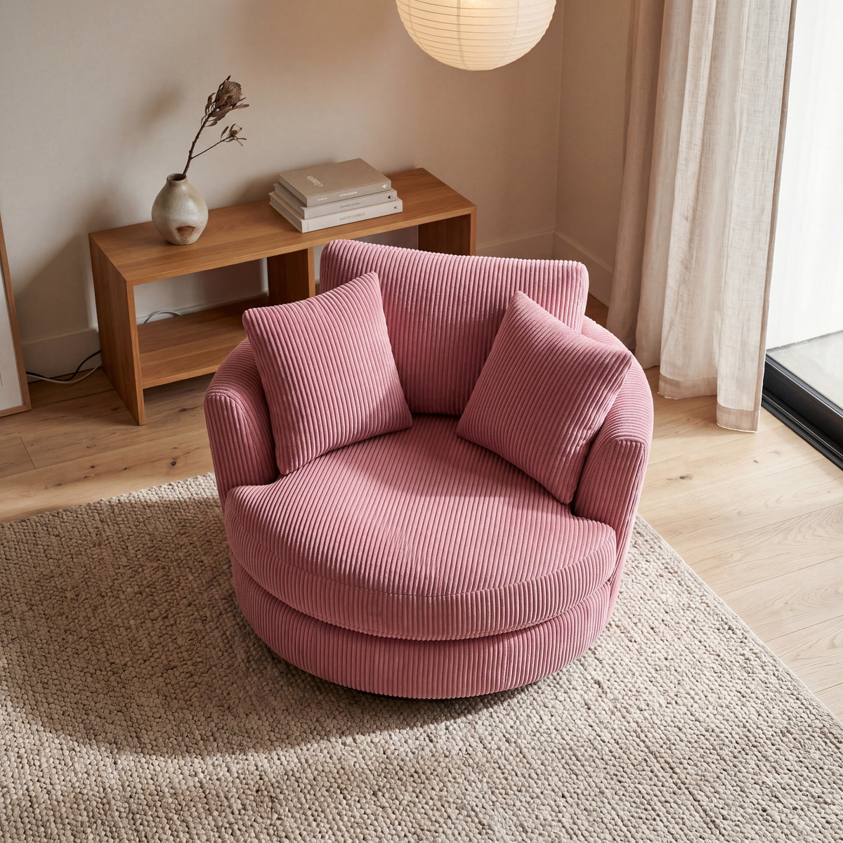 Cuddle Swivel Chair - Rose Pink - Alternative Angle | Vibe Sofas