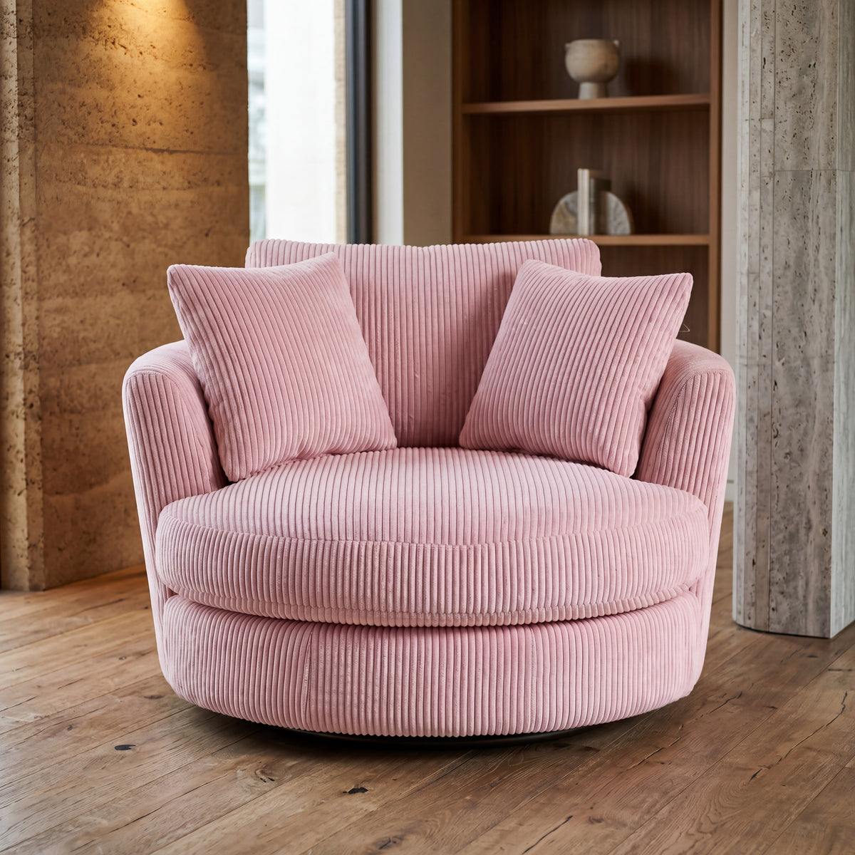 Cuddle Swivel Chair - Baby Pink - Alternative Angle | Vibe Sofas