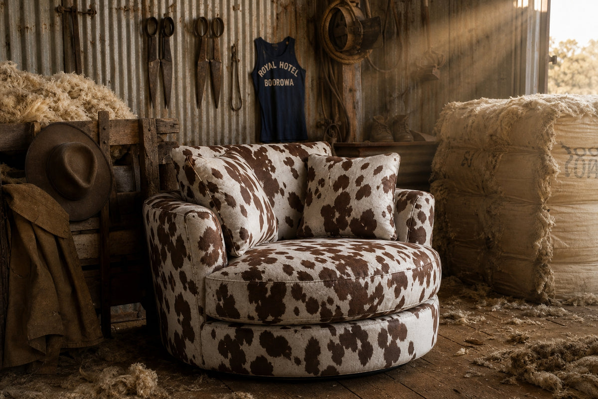 Cuddle Swivel Chair - Chocolate Cowhide Leather — Lifestyle