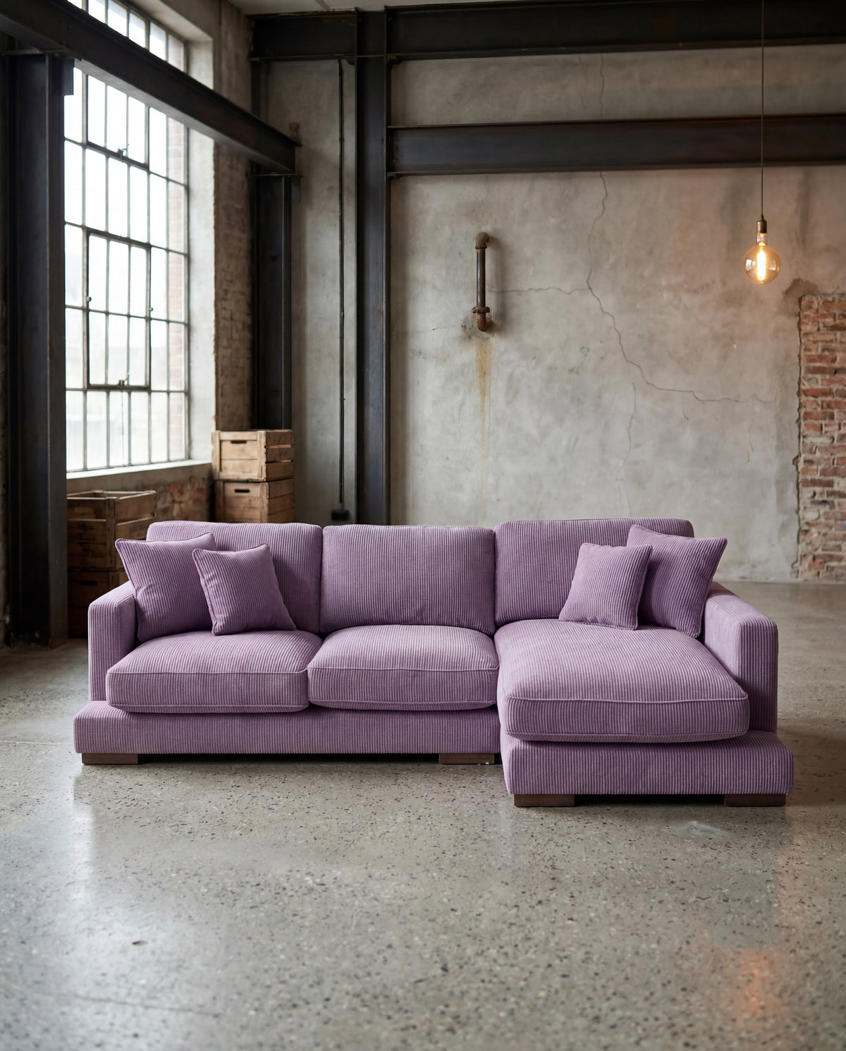 City Chaise Lounge Lilac Corduroy - Lifestyle Setting | Vibe Sofas