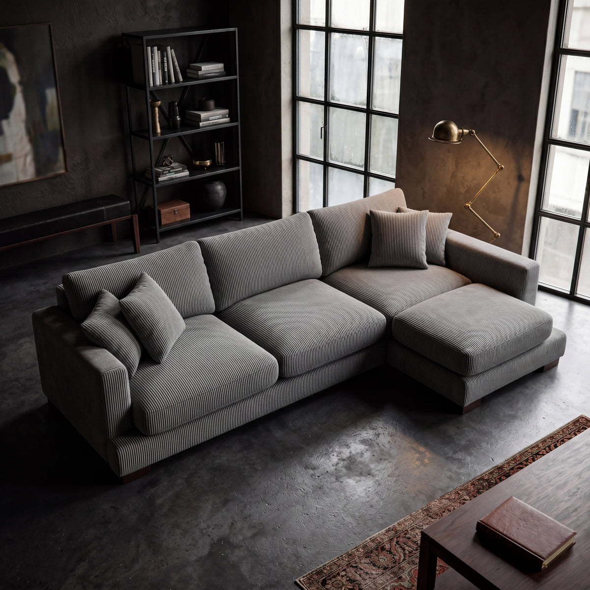 Cloud Chaise Lounge Grey Corduroy - Detail View