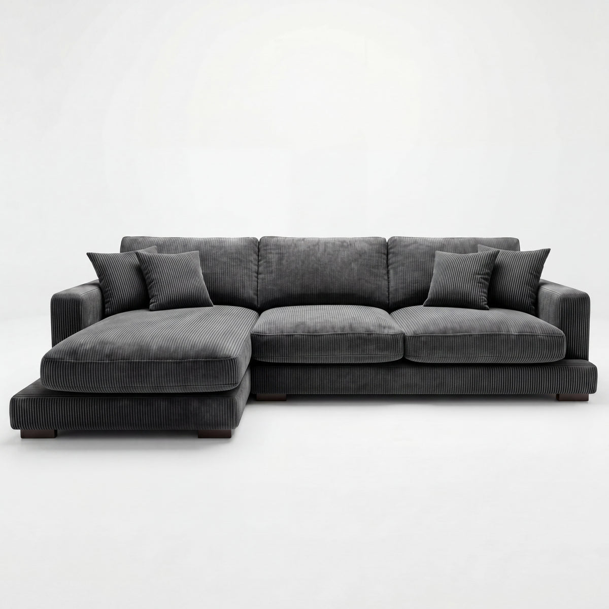 City Chaise Lounge Grey Corduroy - Front View | Vibe Sofas Australia