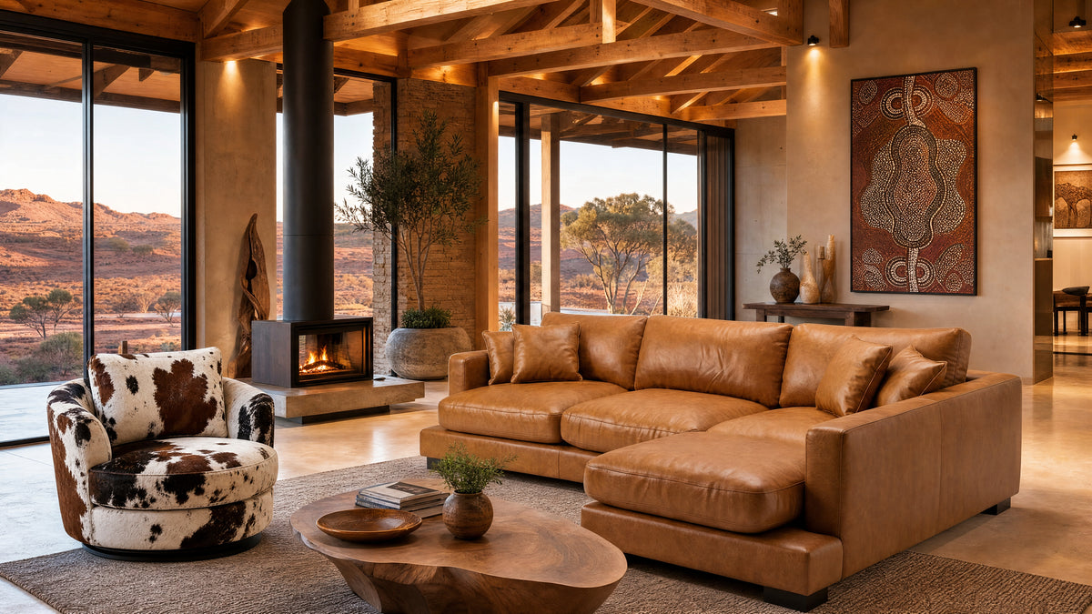 Cloud Chaise Lounge Tan Leather - Lifestyle Setting