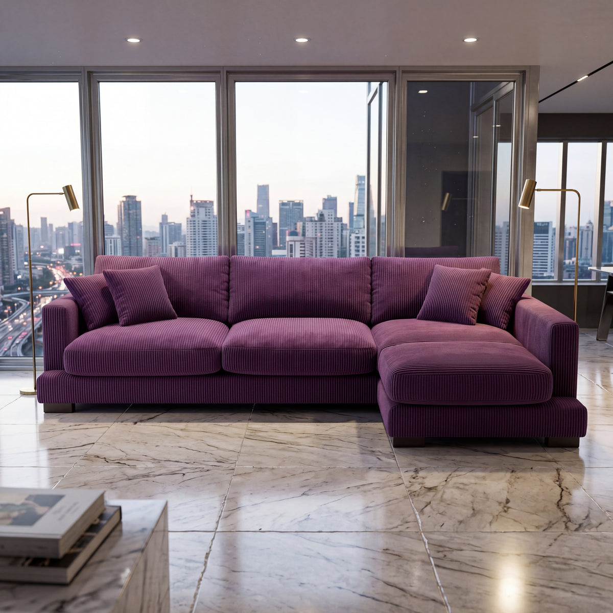 Cloud Chaise Lounge Purple Corduroy - Lifestyle Setting