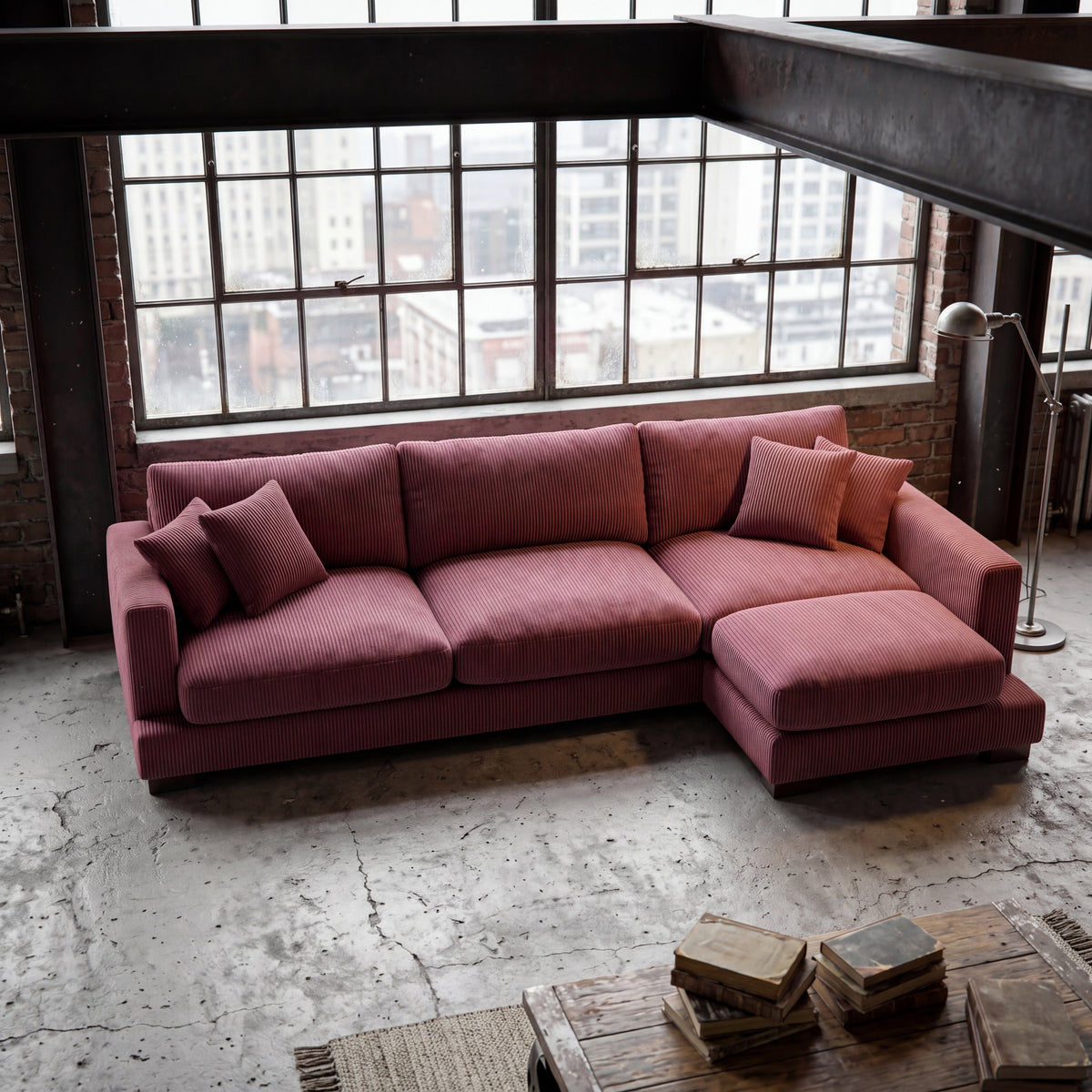 Cloud Chaise Lounge Burgundy Corduroy - Lifestyle Setting