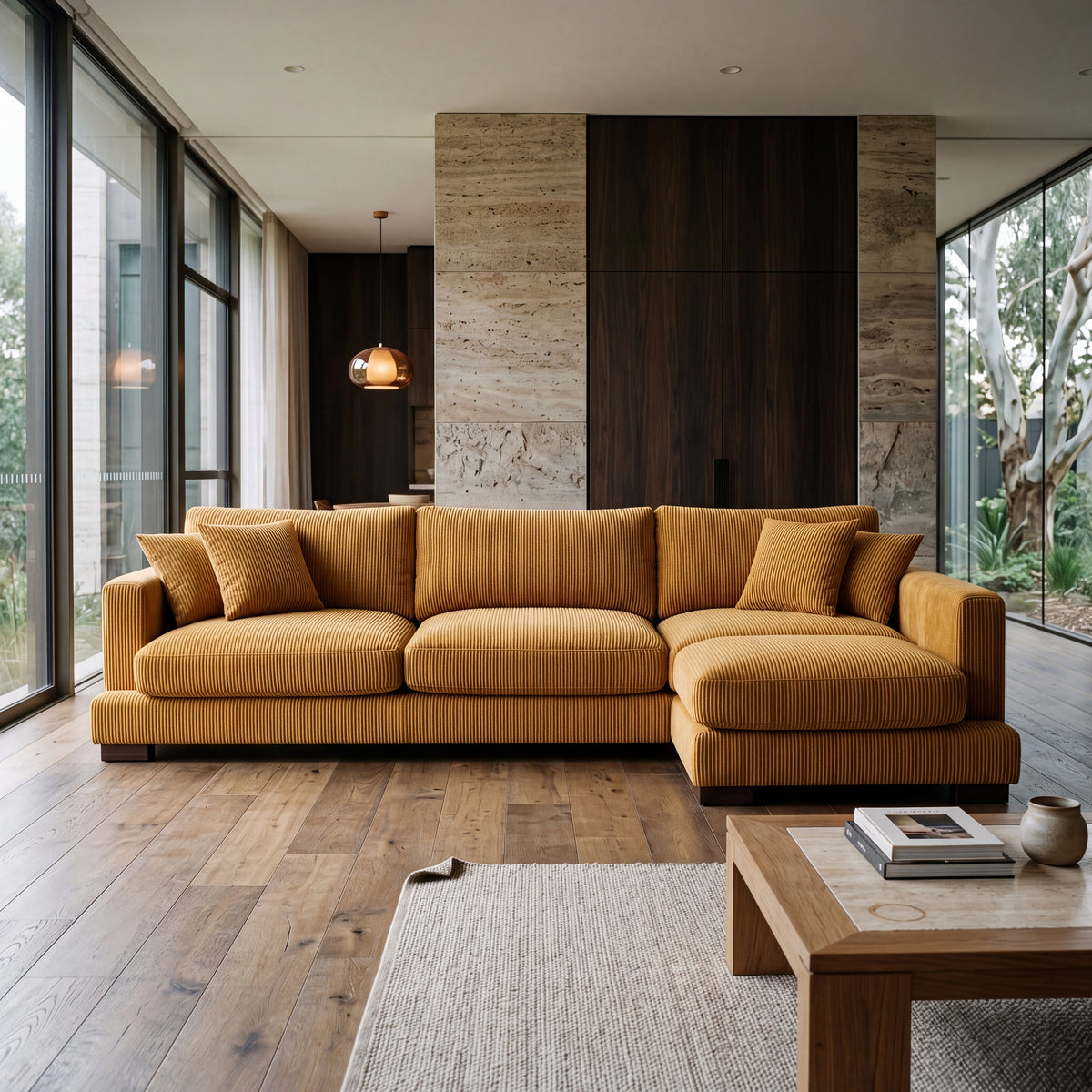 Cloud Chaise Lounge Mustard Corduroy - Detail View