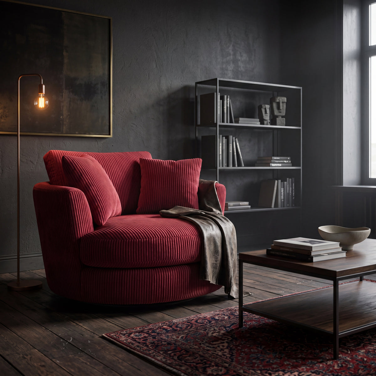 Cuddle Swivel Chair - Samurai Red - Room Setting | Vibe Sofas Australia