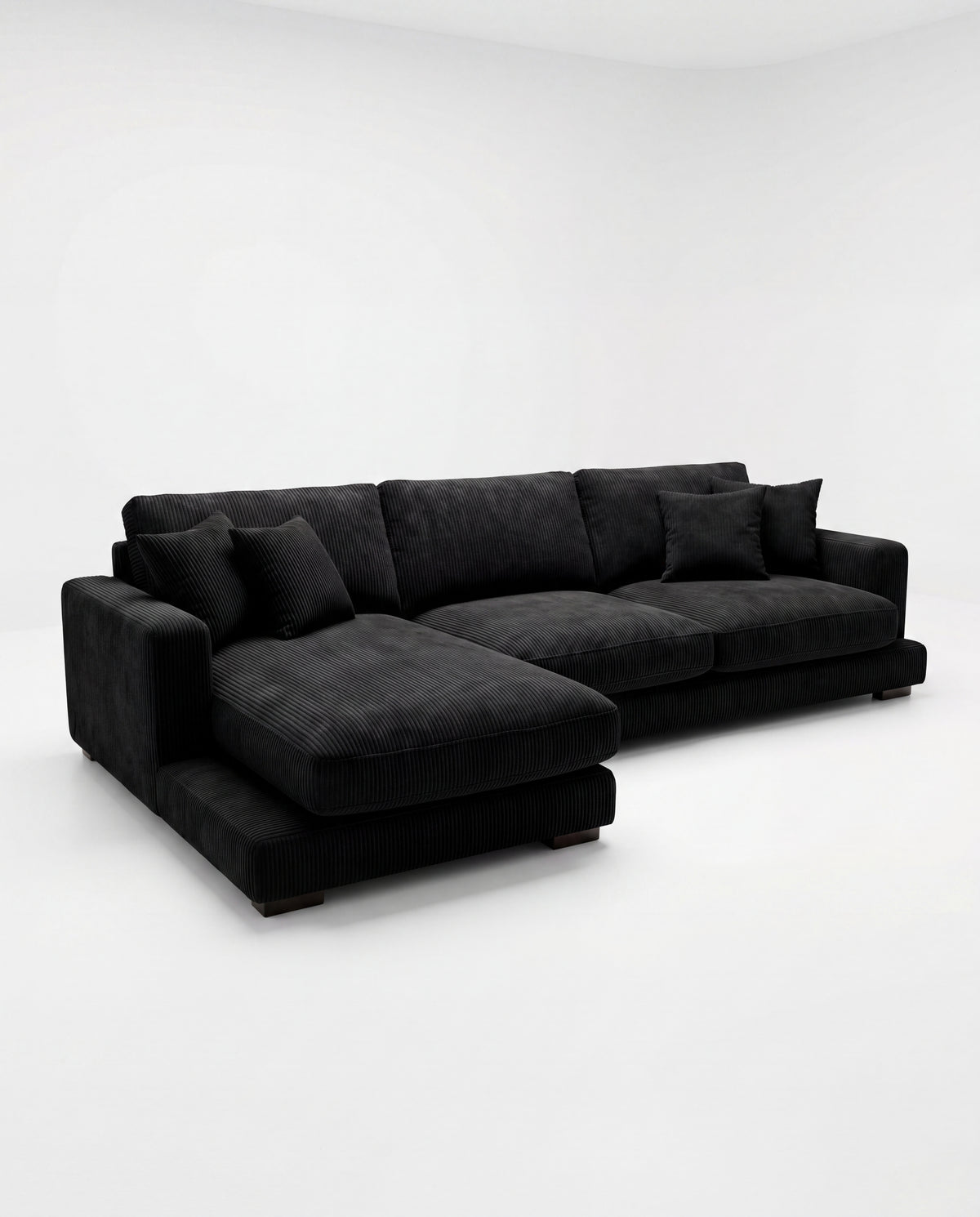City Chaise Lounge - Bagira Black Corduroy - Alternative Angle | Vibe Sofas