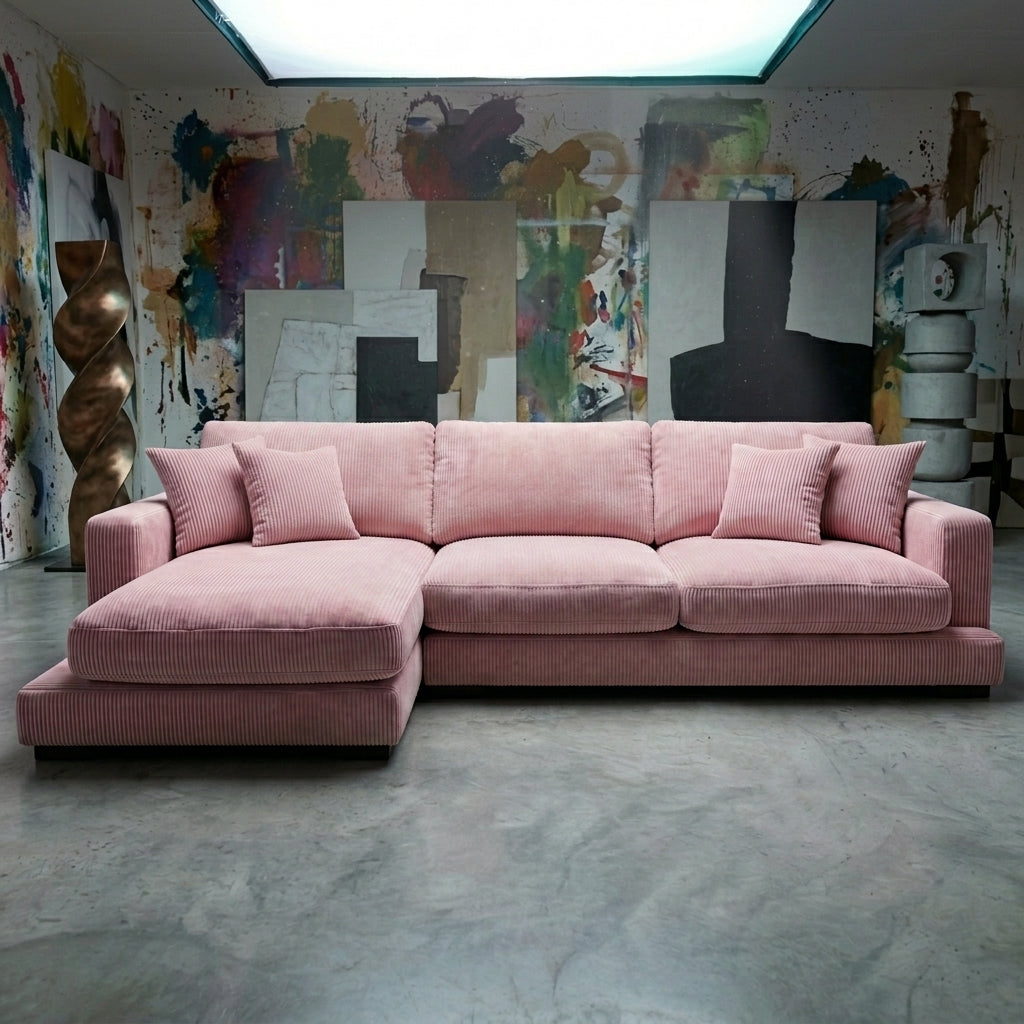 City Chaise Corduroy Baby Pink - Dimensions View | Vibe Sofas
