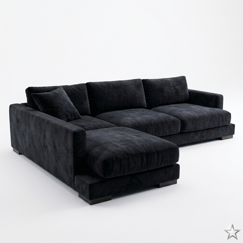 Cloud Chaise Lounge Black Velvet - Front View