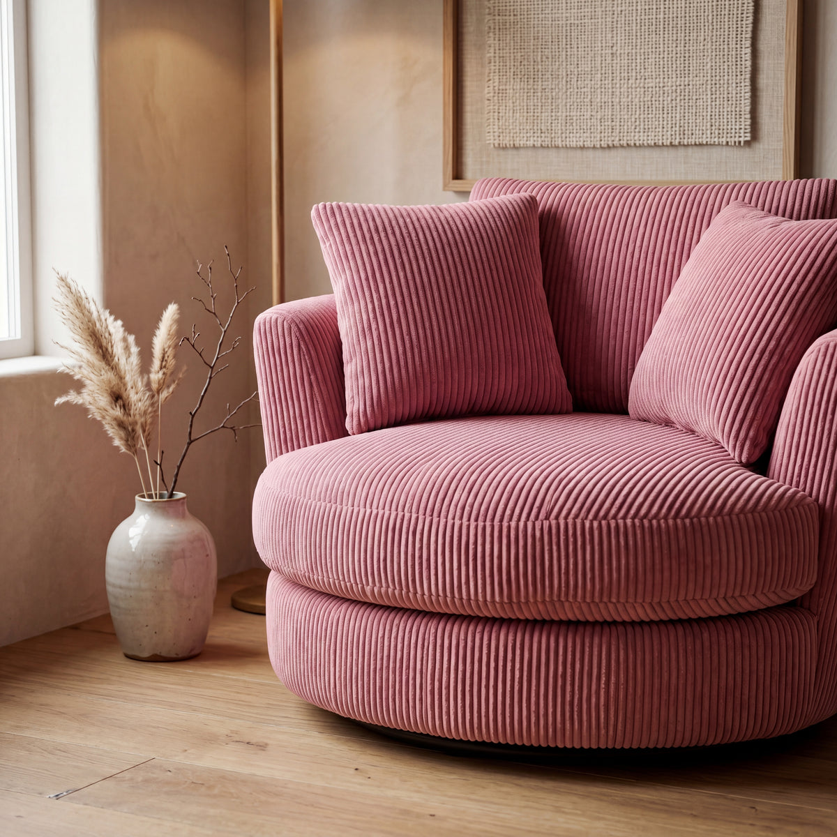 Cuddle Swivel Chair - Rose Pink - Detail Close-Up | Vibe Sofas
