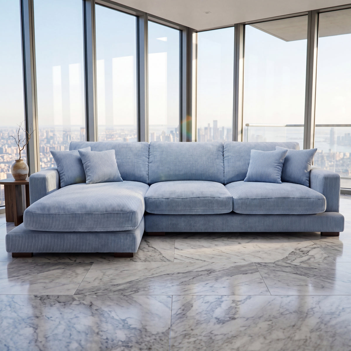City Chaise Lounge Baby Blue Corduroy - Detail Close-Up | Vibe Sofas