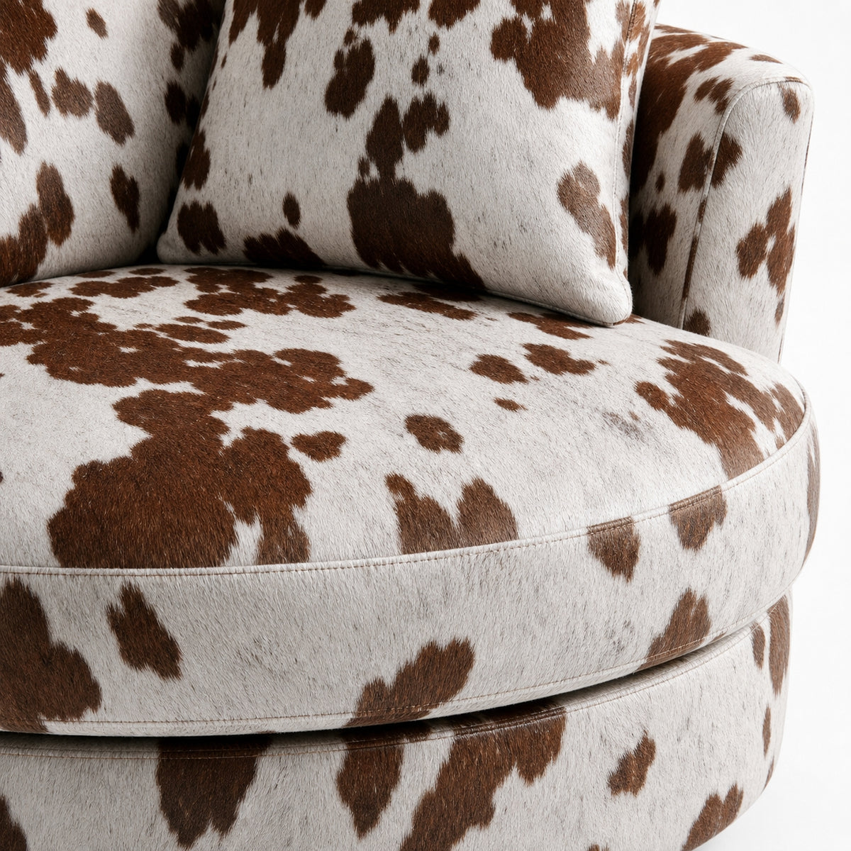 Cuddle Swivel Chair - Chocolate Cowhide Leather - Side Angle View | Vibe Sofas