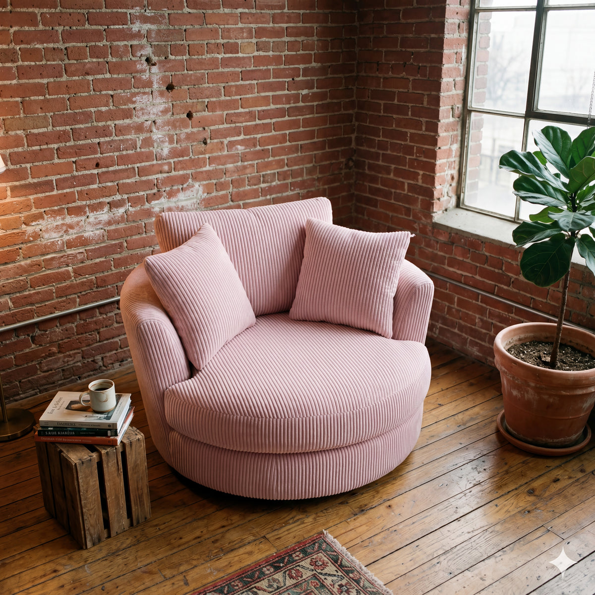 Cuddle Swivel Chair - Baby Pink - Room Setting | Vibe Sofas Australia
