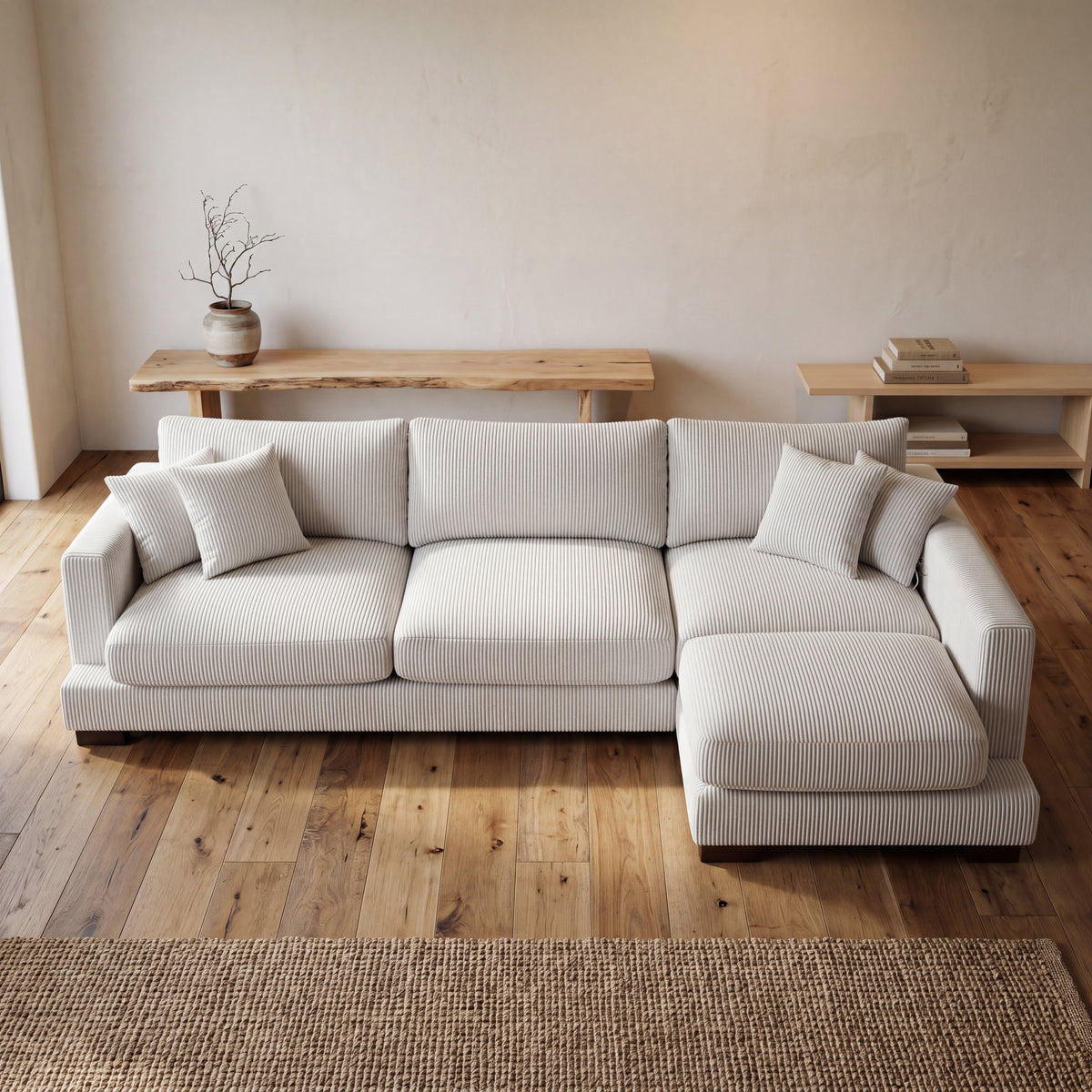Cloud Chaise Lounge White Corduroy - Side Profile