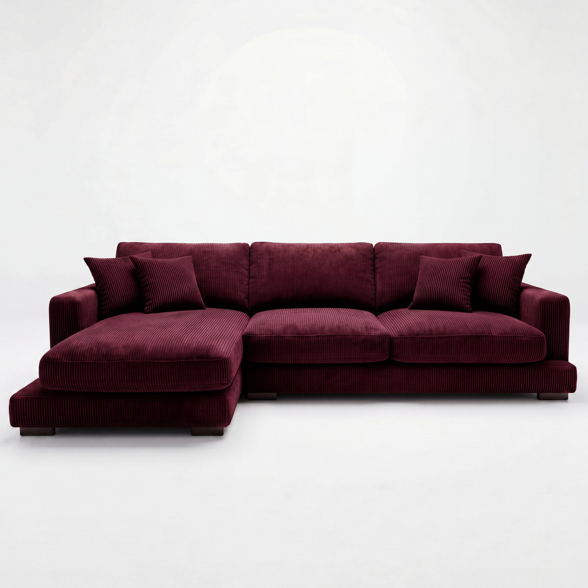 City Chaise Lounge Burgundy Corduroy - Front View | Vibe Sofas Australia