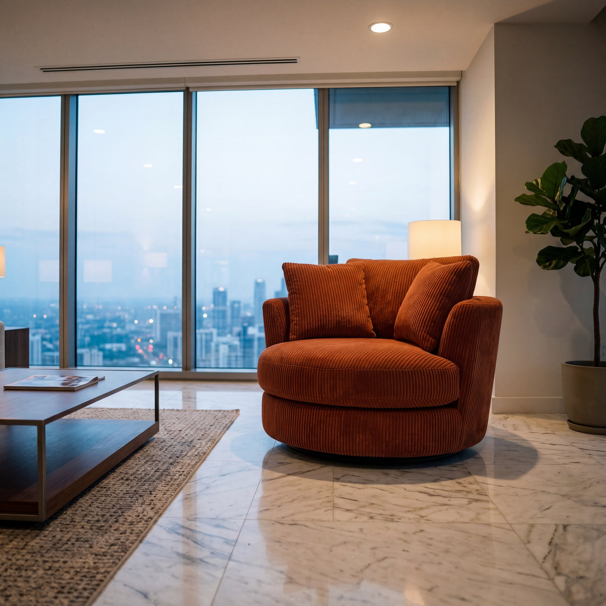 Cuddle Swivel Chair - Burnt Orange - Detail Close-Up | Vibe Sofas