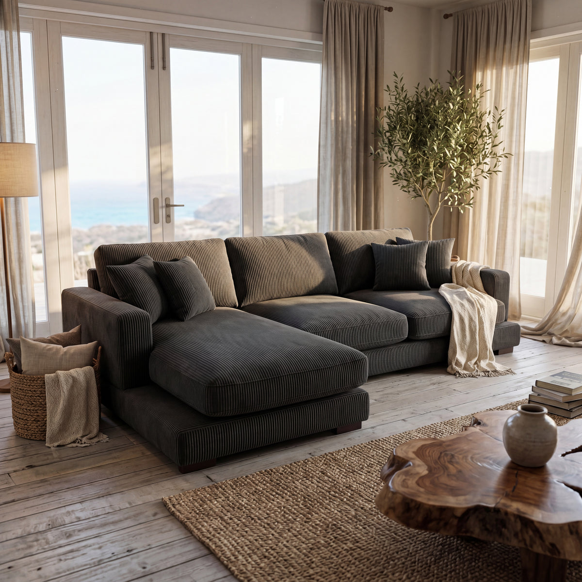 City Chaise Lounge Grey Corduroy - Alternative Angle | Vibe Sofas
