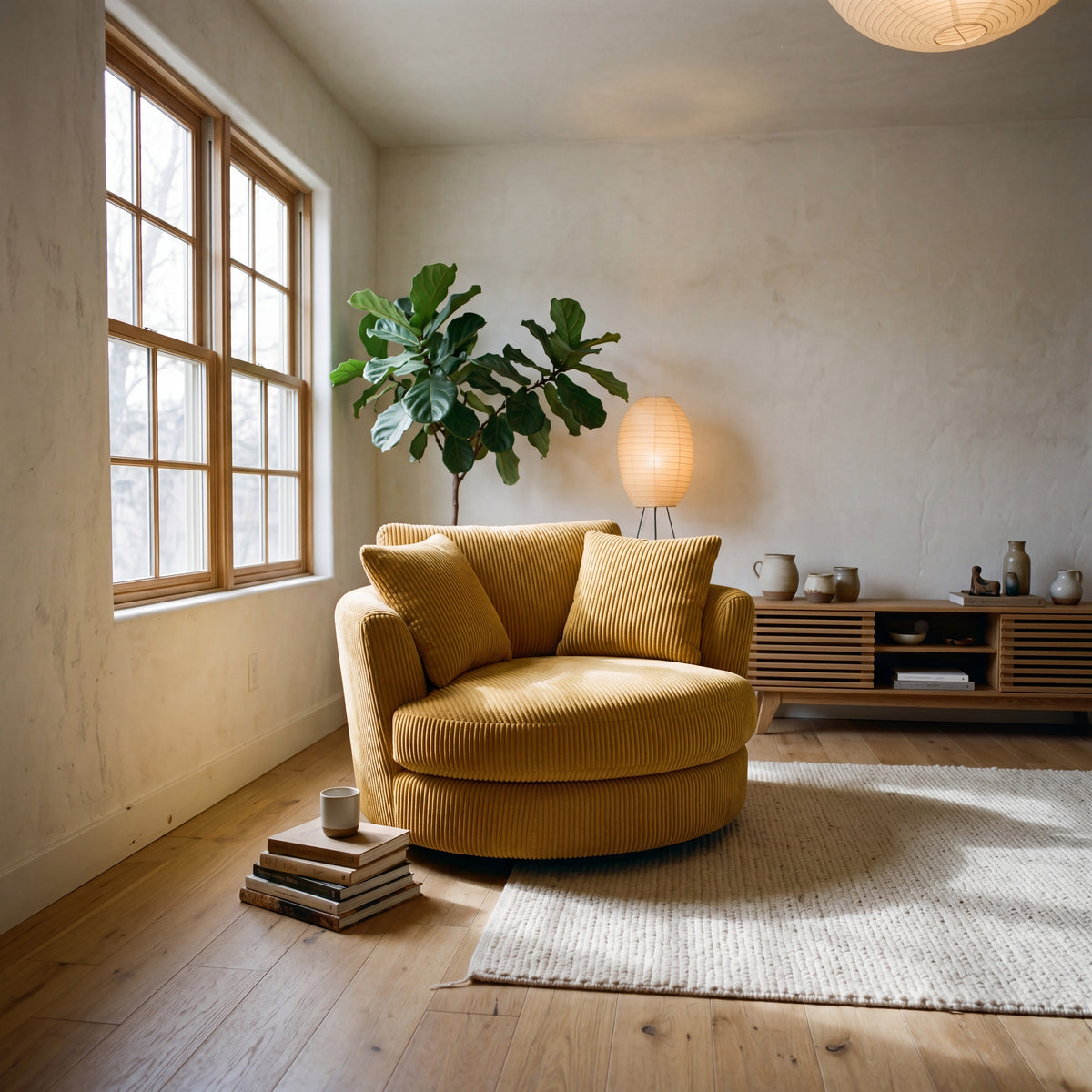 Cuddle Swivel Chair - Mustard - Alternative Angle | Vibe Sofas