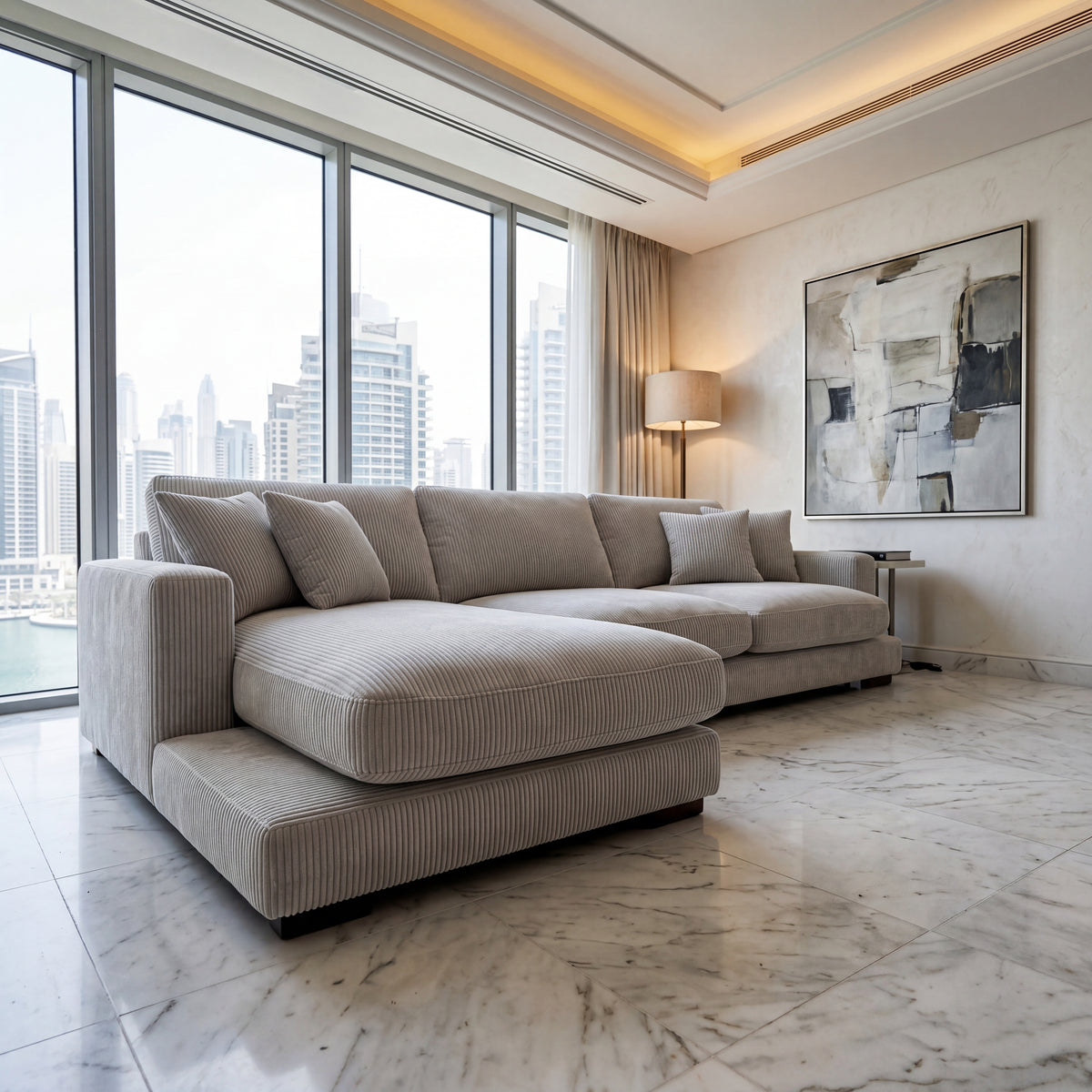 City Chaise Lounge White Corduroy - Fabric Detail | Vibe Sofas