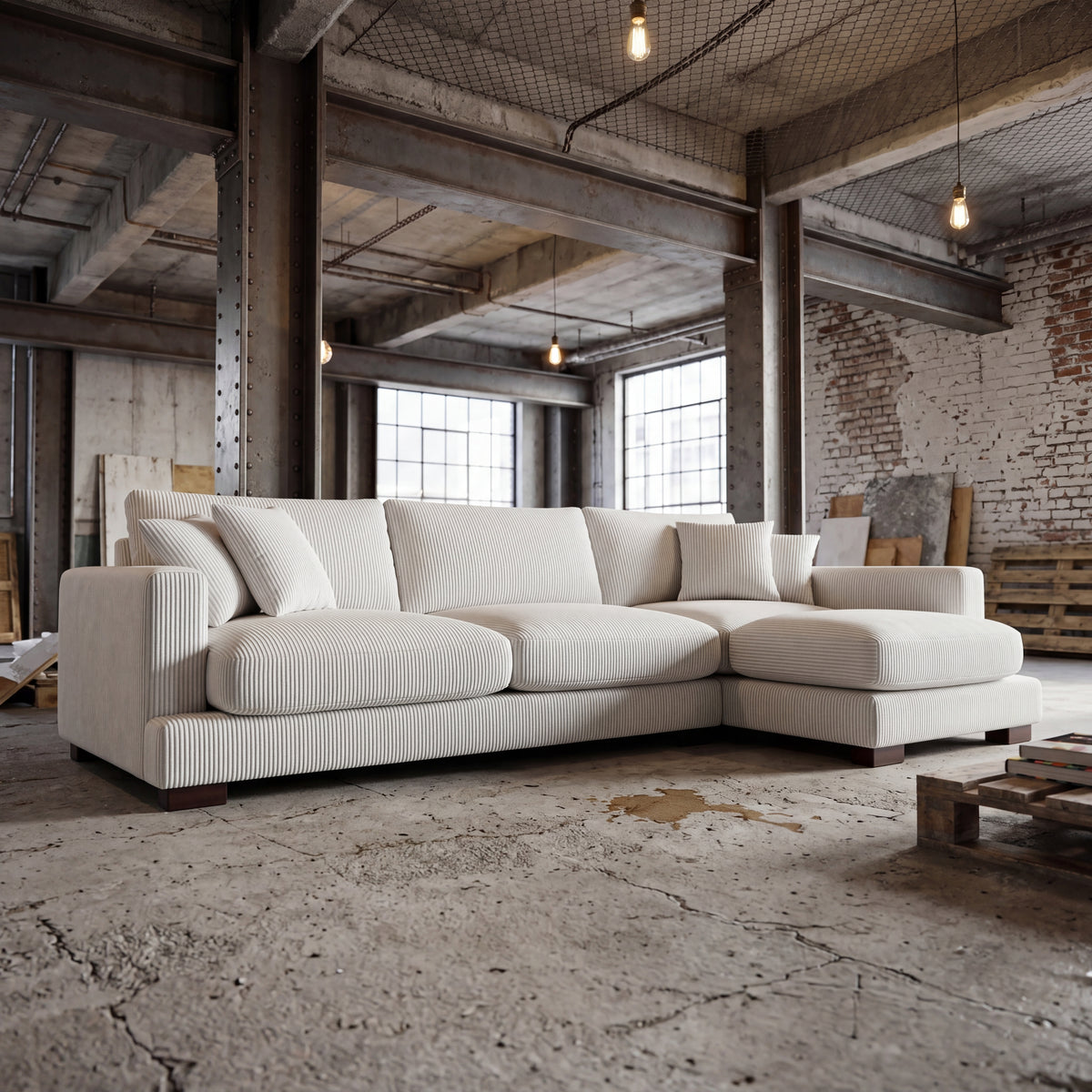 Cloud Chaise Lounge White Corduroy - Lifestyle Setting
