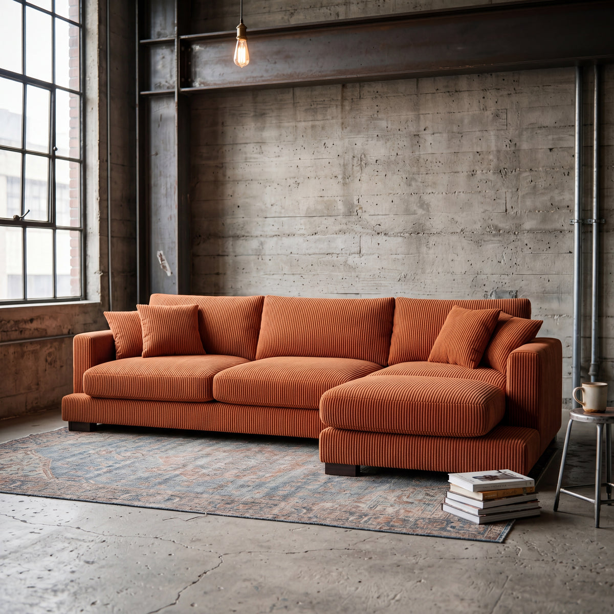 Cloud Chaise Lounge Burnt Orange Corduroy - Lifestyle Setting