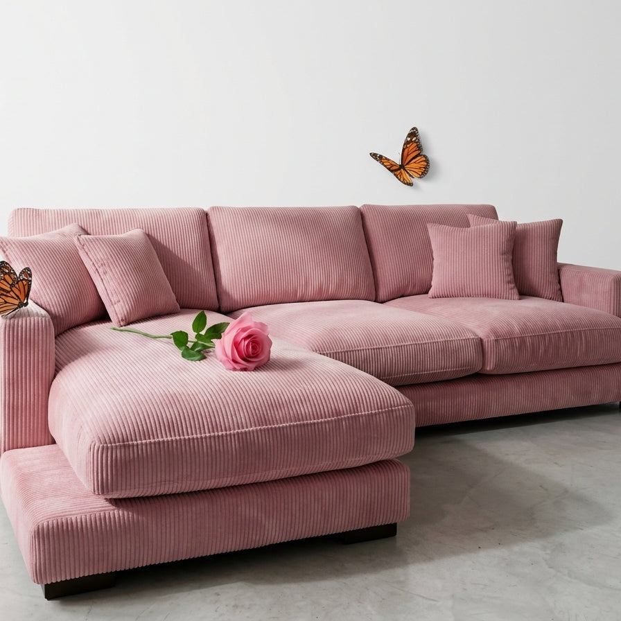 City Rose Pink Corduroy Chaise Lounge - Fabric Detail | Vibe Sofas