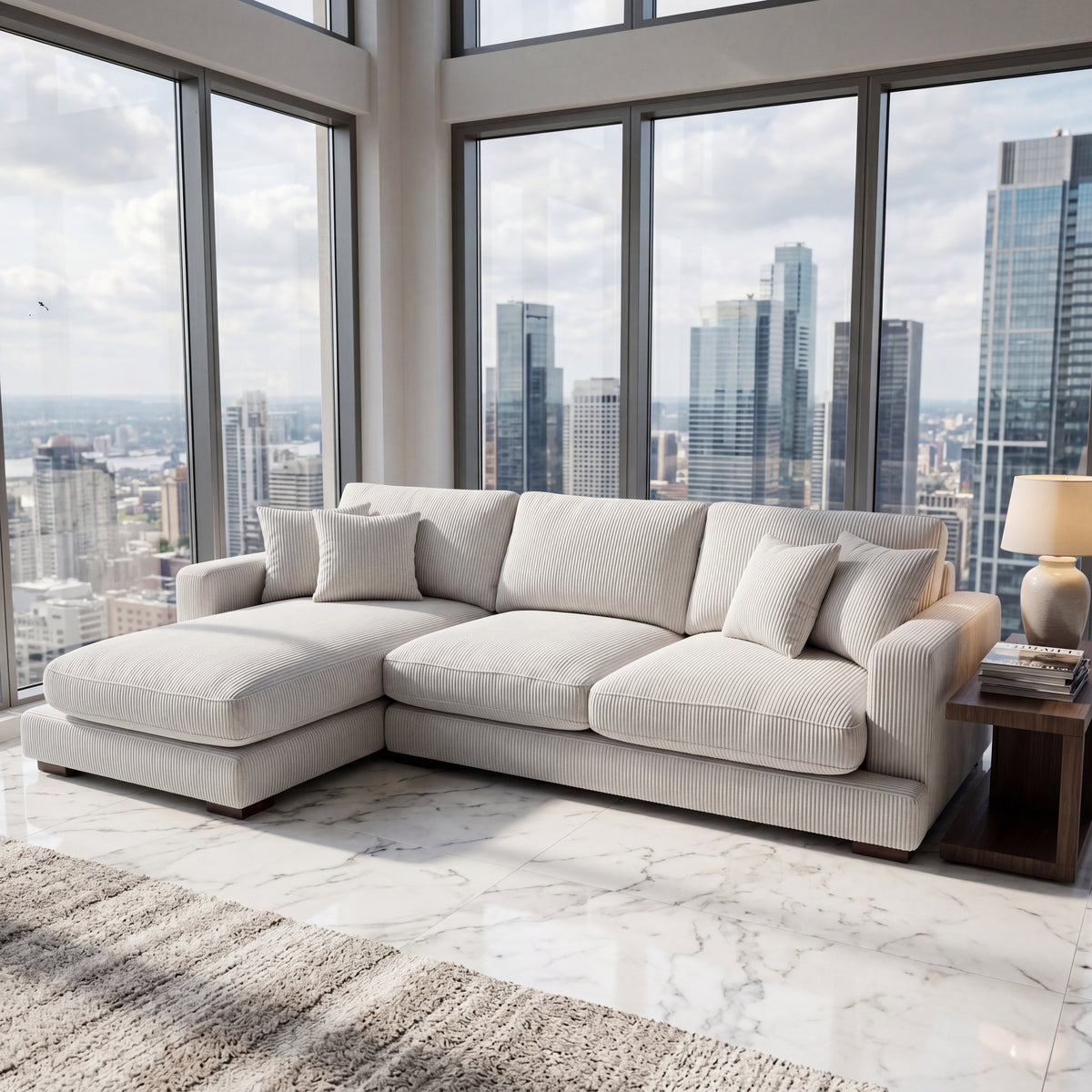 City Chaise Lounge White Corduroy - Room Setting | Vibe Sofas Australia